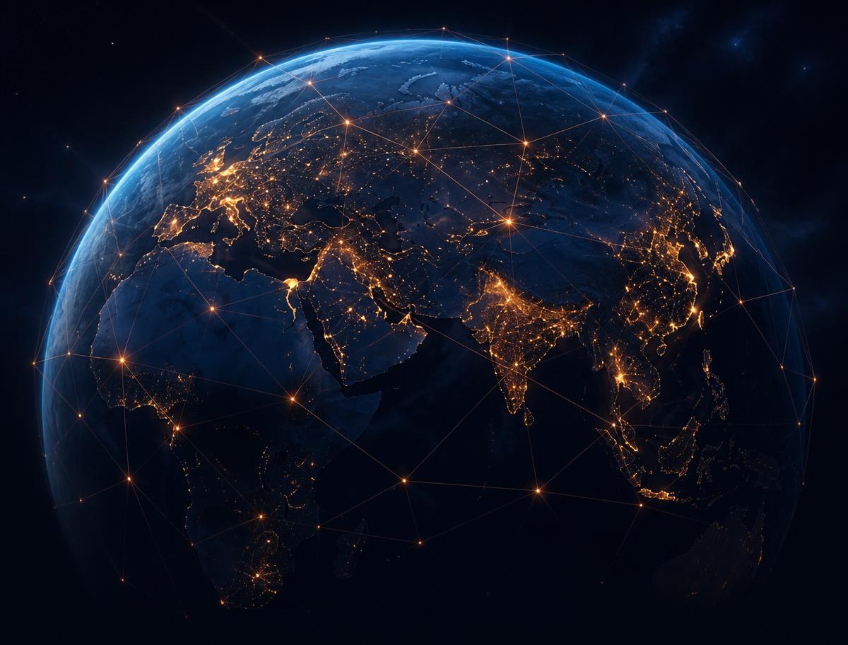Global network of connected nodes across an illuminated night-time earth